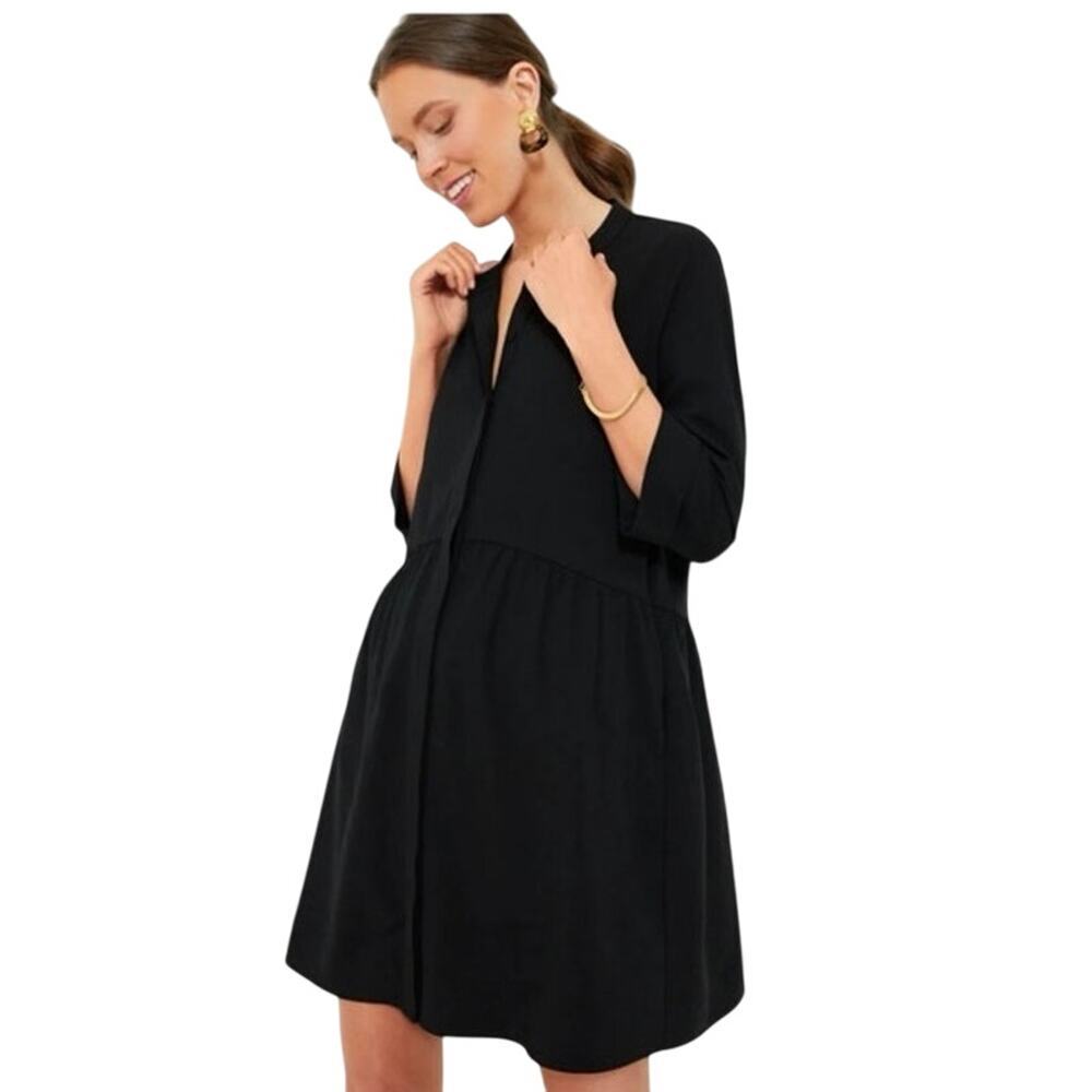 Tuckernuck Black Stretch Crepe Royal Shirt Dress Mini Half Sleeve Button Size S